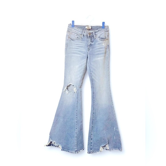 Forever 21 Light Blue Distressed Wide Leg Jeans - Picture 1 of 2